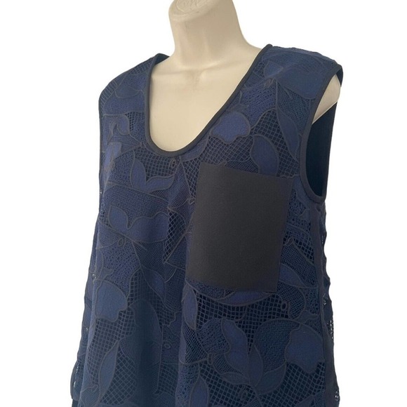 Grey Jason Wu Woman's Sz 4 Sleeveless Layered Floral Lace Top Black & Blue - Picture 3 of 7